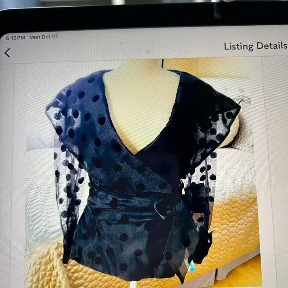 Sheer Black Polka Dot Blouse NWOT - Picture 2 of 6